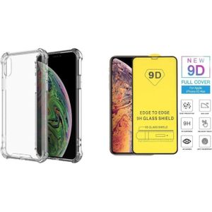 Hoesje geschikt voor iPhone Xs Max Hoesje - Transparant Anti Shock verstevigd Achterkant Case Backcover + 2 Tempered 9D screenprotector Full Cover Bescherm Glas voor iPhone XSMAX