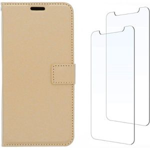 LuxeBass hoesje geschikt voor Oppo A9 hoesje book case goud met tempered glas screen Protector