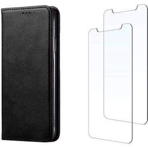 LuxeBass hoesje geschikt voor Samsung Galaxy S7 hoesje book case + 2 stuks Glas Screenprotector zwart