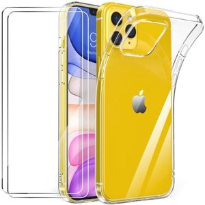 LuxeBass hoesje geschikt voor iPhone 12 Mini Hoesje Transparant TPU Siliconen Soft Case + 2X Tempered Glass Screenprotector