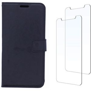 LuxeBass hoesje geschikt voor Samsung Galaxy A81 hoesje book case + 2 stuks Glas Screenprotector zwart