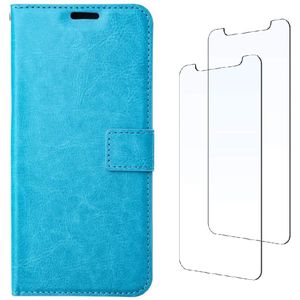 Boekhoesje en 2x Screenprotector geschikt voor iPhone 13 - Turquoise