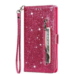 Hoesje geschikt voor Samsung Galaxy S21 Ultra Glitter Bookcase met rits - hoesje - portemonneehoesje - Roze