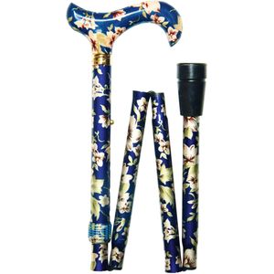 Classic Canes Opvouwbare wandelstok - Donkerblauw met bloemen