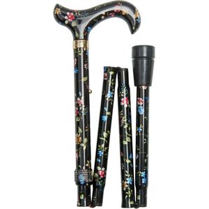Classic Canes Opvouwbare wandelstok - Zwart met bloemen