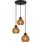 Rotan Design hanglamp - 3-Lichts - Diamond - E27 fittings - Ronde Plafondplaat