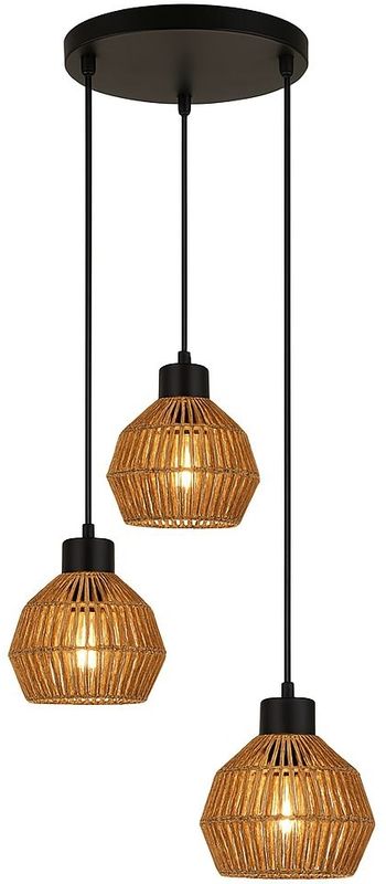 Rotan Design hanglamp - 3-Lichts - Diamond - E27 fittings - Ronde Plafondplaat