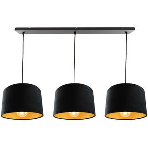 Zwarte 3L hanglamp met velours zwart/gouden 30cm lampenkappen