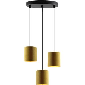 Zwarte 3L hanglamp Krystian met geel/gouden kapjes