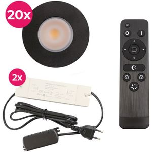 20 zwarte veranda inbouwspots Dico, IP65, incl. aansluitset en afstandbediening
