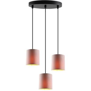 Zwarte 3L hanglamp Krystian met roze/gouden kapjes