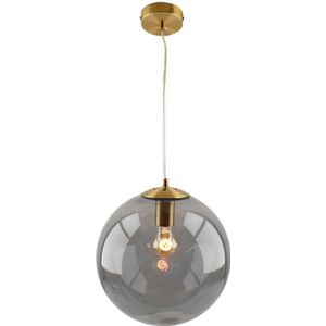 Bol hanglamp Dolf, brons ophangpendel, rookglas, 30cm