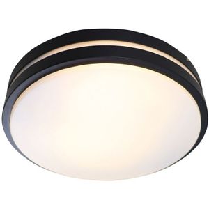 Olucia - Kunststof buiten plafondlamp met bewegingssensor zwart, James, IP44