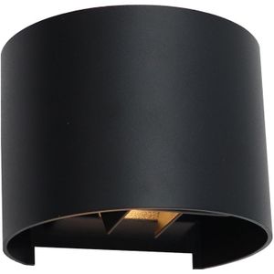 Zwarte up-down wandlamp Dion, 6w, warm wit, rond, IP65