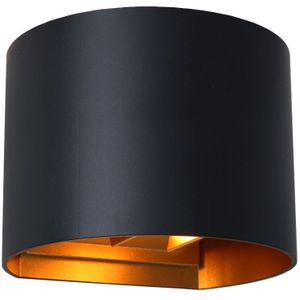 Up down wandlamp zwart met gouden binnenzijde, Dion, 6W, 2700K LED, IP65