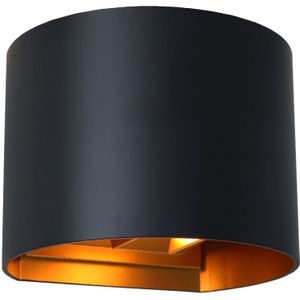 Up down wandlamp zwart met gouden binnenzijde, Dion, 6W, 2700K LED, IP65