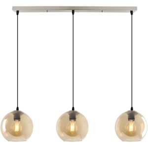 Olucia Giada - Design Hanglamp - 3L - Glas/Metaal - Amber;Chroom - Rechthoek