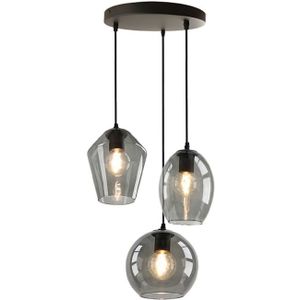Ronde Design hanglamp Lazaro met 3 rookglas kappen
