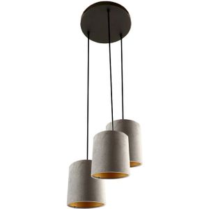 Zwarte ronde 3L hanglamp met 15 cm velours grijs/gouden lampenkappen