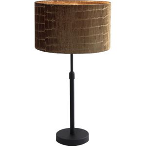Moderne tafellamp bruin croco stof, Kristianne, met schakelaar