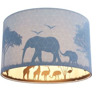 Blauwe dieren kinderkamer plafondlamp Safari, Binnenzijde doorschijnend