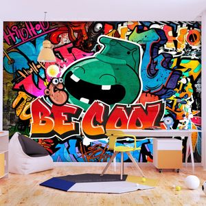 Zelfklevend fotobehang - Graffiti Be Cool, 8 maten, Prachtige achtergrond, Premium print, voor slaapkamer en woonkamer, Eenvoudig aan te brengen