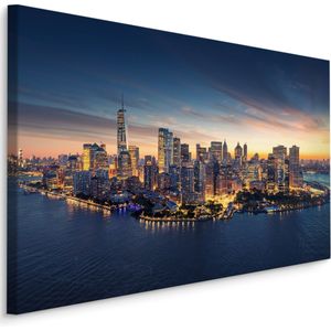 Schilderij Panorama van New York City in de avond, blauw, 4 maten, premium print