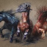 Fotobehang - Drie galopperende Paarden, 11 maten, Prachtige tekening, inclusief behanglijm