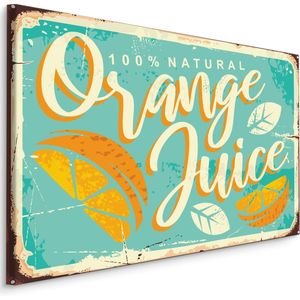 Schilderij - reclame uiting, Orange Juice, Retro Bord, Premium Print