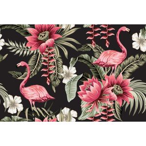Fotobehang - Tropische bloemen en Flamingo's Vintage, 11 maten, premium print, incl behanglijm