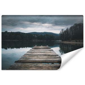 Fotobehang - Houten pier over meer , premium print, inclusief behanglijm