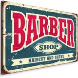 Schilderij - Barber Shop, Haircut and Shave, reclame bord, Premium Print op Canvas