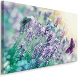 Schilderij -  Lavendel en Vlinders  , Wanddecoratie , Premium print