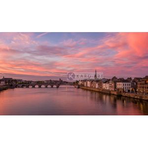 Schilderij - Maastricht Zonsondergang, Sint Servaas brug, Multikleur , 2 Maten ,print op canvas, premium print