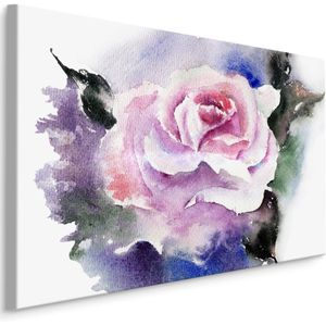 Schilderij - Geschilderde Roze Roos, Print op Premium Canvas