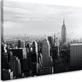 Schilderij - New York City skyline in zwart en wit, Empire state building, 3 maten, print op canvas,