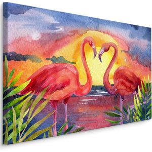 Schilderij - Flamingo's, Multikleur, Print op canvas, Premium Print