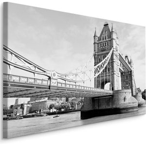 Schilderij - Tower bridge in zwart/wit, Londen, Premium Print