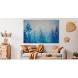 Schilderij - Abstract winterlandschap, aquarel, print op canvas, blauw/rood