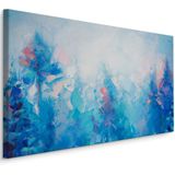 Schilderij - Abstract winterlandschap, aquarel, print op canvas, blauw/rood