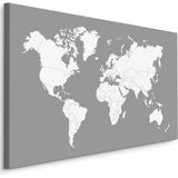 Schilderij - De Wereld op een Grijze Achtergrond, Wereldkaart, Premium print