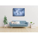 Schilderij - Grunge wereldkaart, blauw , 2 maten , Premium print