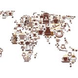 Fotobehang - Koffie Kaart van de Wereld, Wereldkaart, 11 maten, premium print, incl behanglijm