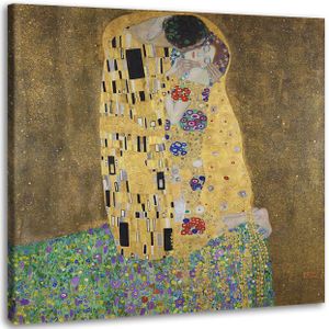 Schilderij - Gustav Klimt, De Kus, liefdespaar, 3 maten, reproductie