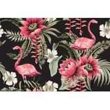Fotobehang - Tropische bloemen en Flamingo's Vintage, 11 maten, premium print, incl behanglijm
