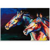 Schilderij - Kleurrijke paarden,  print op canvas, wanddecoratie