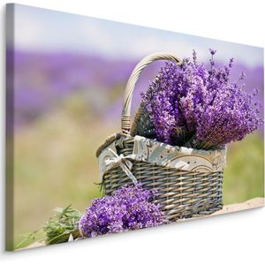 Schilderij - Lavendel in een Rieten Mand, Paars, premium print