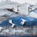 Fotobehang - Vogels boven de zee, premium print, inclusief behanglijm
