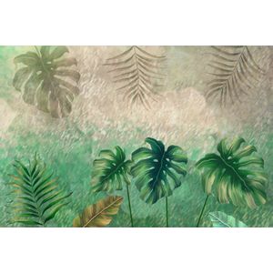 Fotobehang - Tropische planten op een abstracte achtergrond, 11 maten, prachtig behang, inclusief behanglijm
