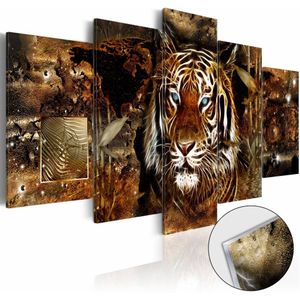 Afbeelding op acrylglas - Gouden jungle, Tijger, Goud/Oranje,  5luik